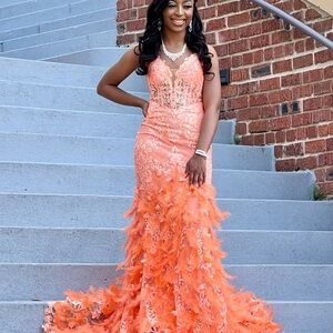 Elegant Orange Lace Evening Gown